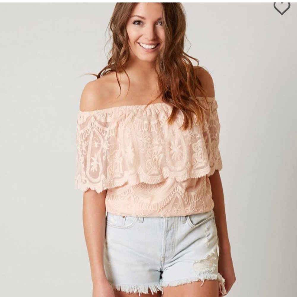 Blush Pink Lace Off The Shoulders Top
